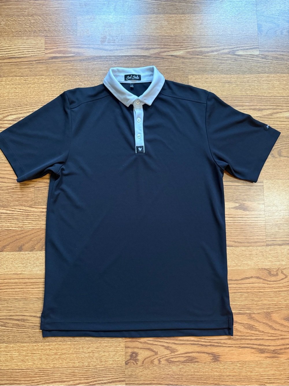Bad Birdie Black Polo with Light Gray Collar and Placket